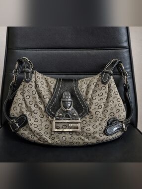 GUESS Canvas And Leather Shoulder Bag